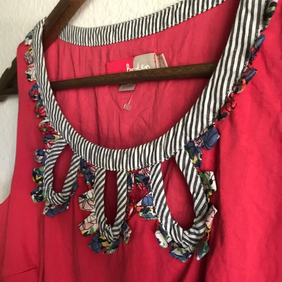 Boden Coral Pink Floral Dress Sz 2 Keyhole Striped - Picture 3 of 7